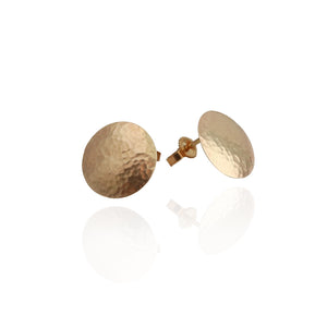 14k gold hand hammered dome stud earrings, super lightweight, handcrafted in Maine USA