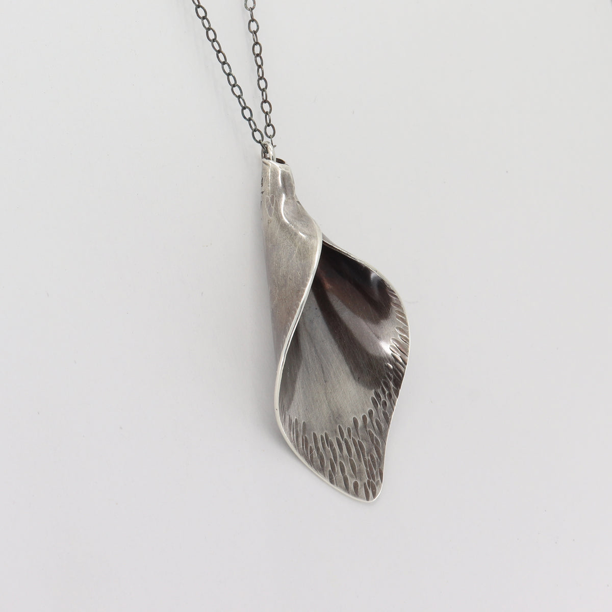 white gold calla lily necklace Calla Lily Pendant in Oxidized Sterling Silver