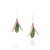 Iris Seed Pod Dangle Earrings in Green Copper