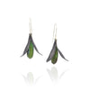 Iris Seed Pod Dangle Earrings in Dark Green Copper