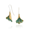 Weigela Dangle Earrings in Green Brass & Silver