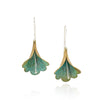 Weigela Dangle Earrings in Green Brass & Silver