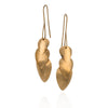 Solid 14k yellow gold dangle style earrings inspired by Pangolin scales. Hand hammered and fabricated earrings with scales that individually articulate and swing around playfully.